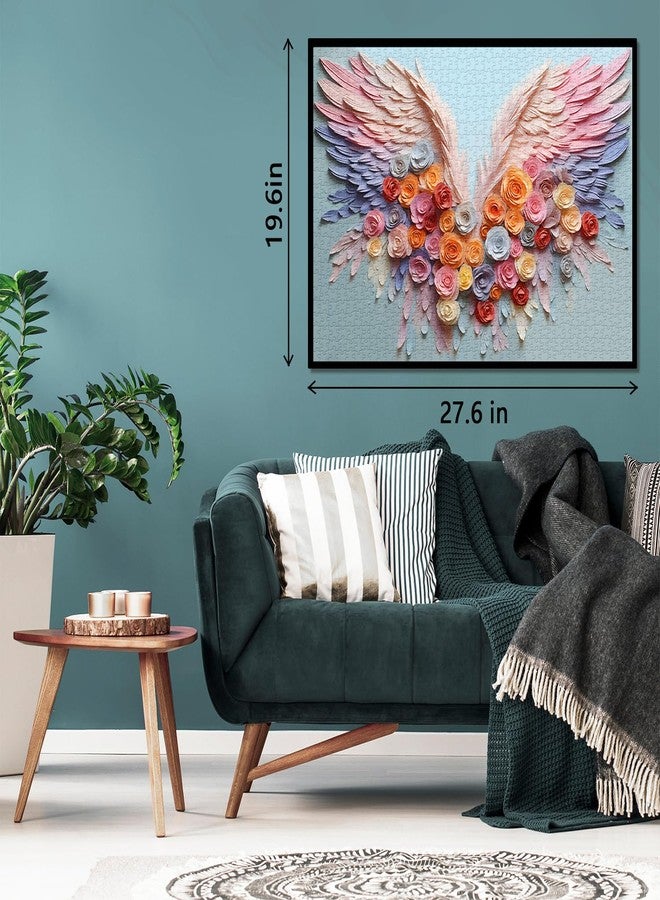 PPuzzling Flowers Angel Wings Puzzles for Adults 1000 Pieces, Rainbow Gradient Floral Jigsaw Puzzle, Impossible Rose Art Painting Puzzles as Home Decor - Image 3